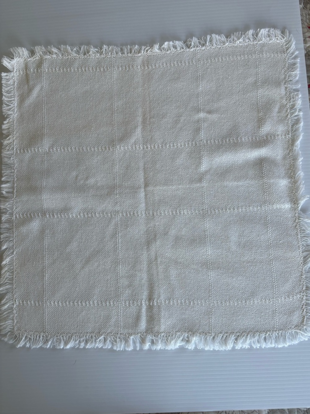 Vintage Neutral Fringed Square Throw or Table Cloth - Cream